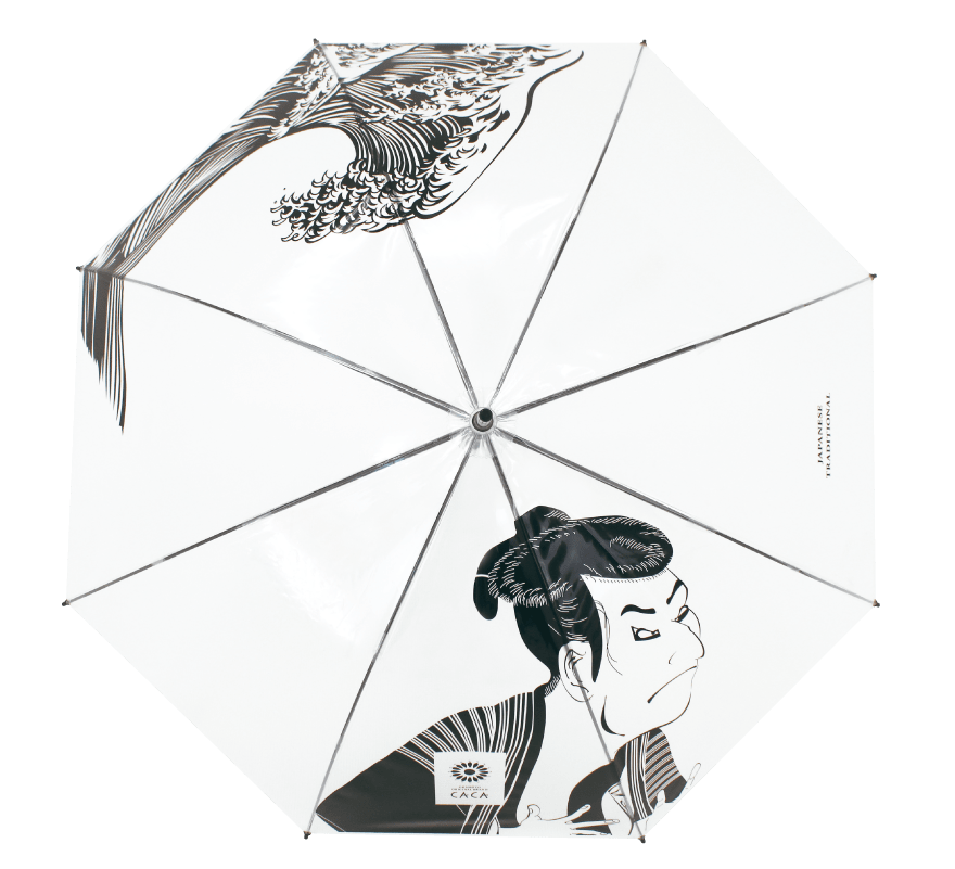 クリスタルハンドルシリーズ ビニール傘 和風 浮世絵風 写楽と波柄